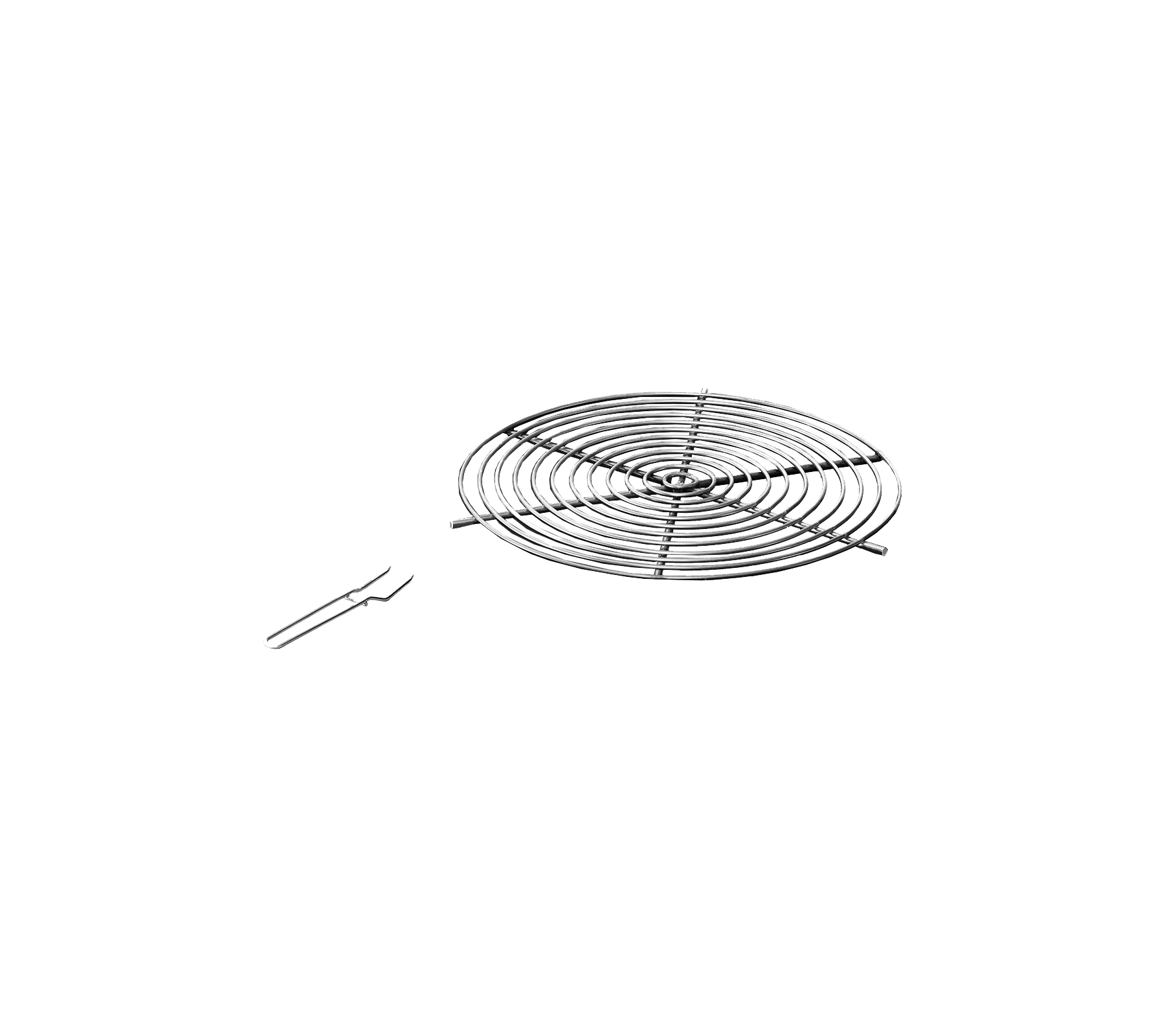 Rejilla de enfriamiento de metal con un diseño en espiral y un par de asas de levantamiento para una fácil extracción. Ideal para enfriar productos horneados.