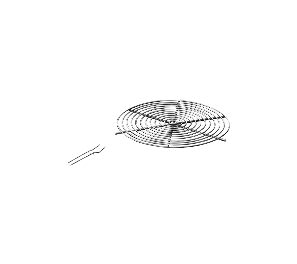 Rejilla de enfriamiento de metal con un diseño en espiral y un par de asas de levantamiento para una fácil extracción. Ideal para enfriar productos horneados.