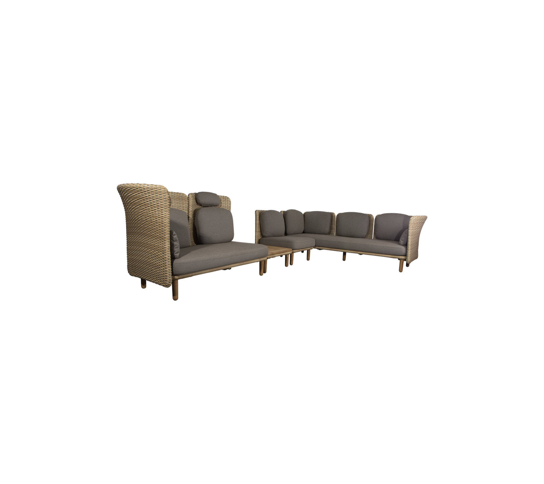 Arch sofá esquinero con brazo/respaldo bajo+alto y mesa (2)
