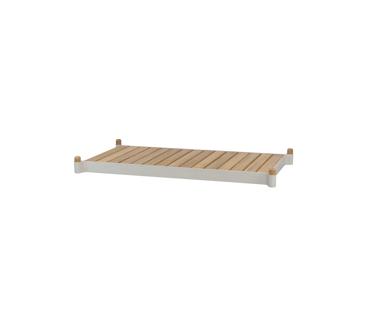 Una estantería de madera con listones y bordes suaves, de madera clara, que ofrece un diseño minimalista adecuado para diversos usos.