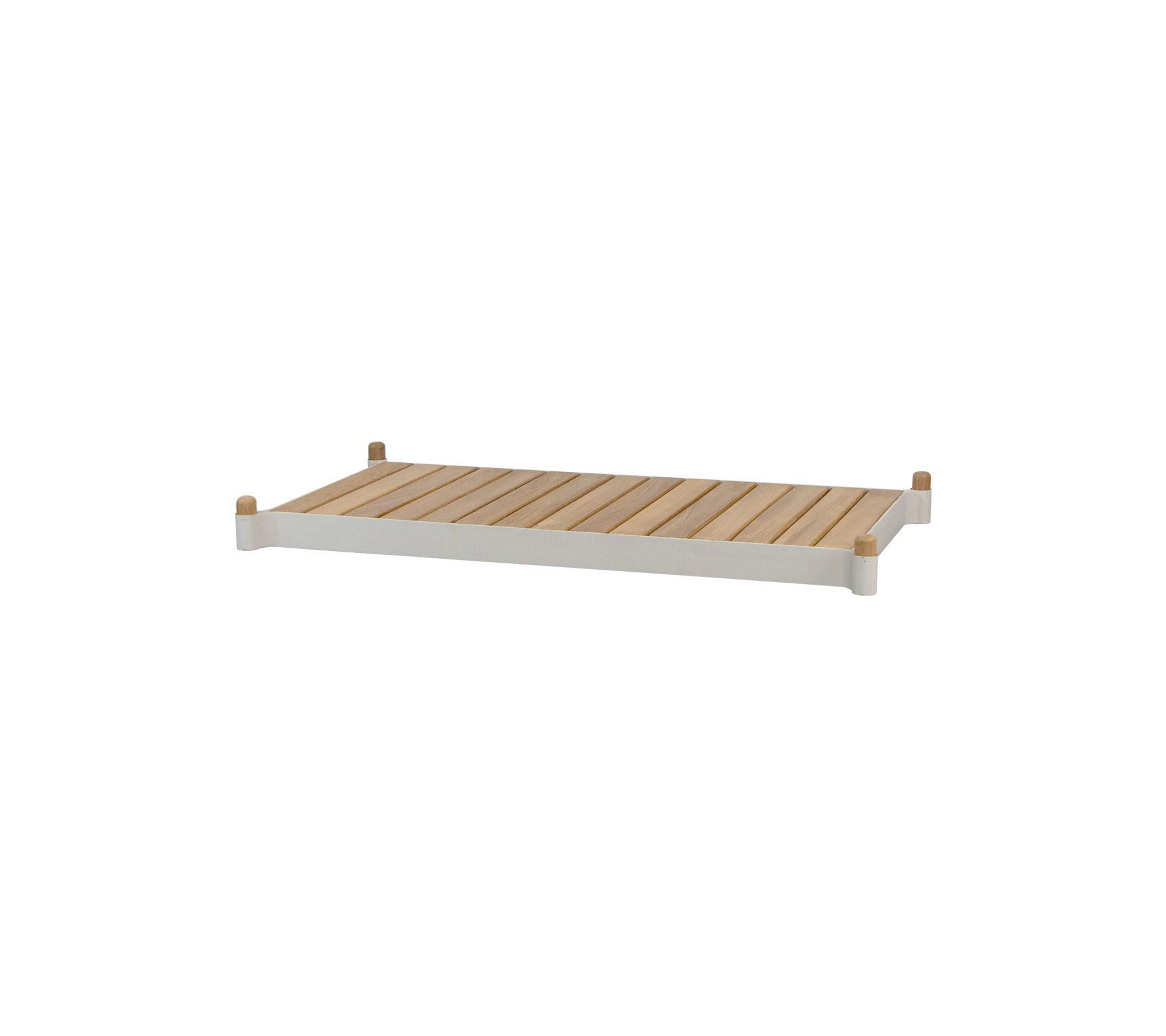 Una estantería de madera con listones y bordes suaves, de madera clara, que ofrece un diseño minimalista adecuado para diversos usos.