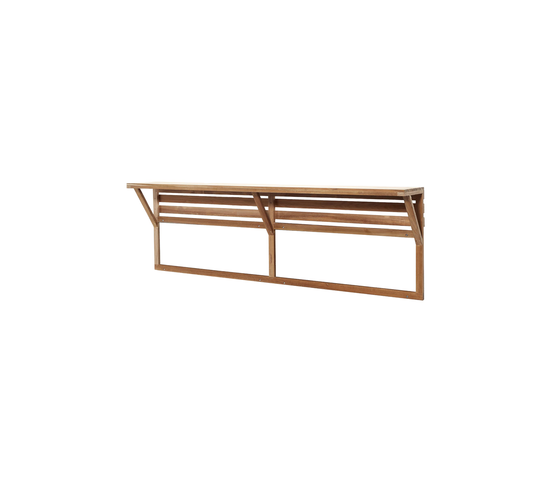 Una estantería de madera elegante con un diseño de listones, que cuenta con resistentes soportes laterales para mayor estabilidad, ideal para diversas aplicaciones.