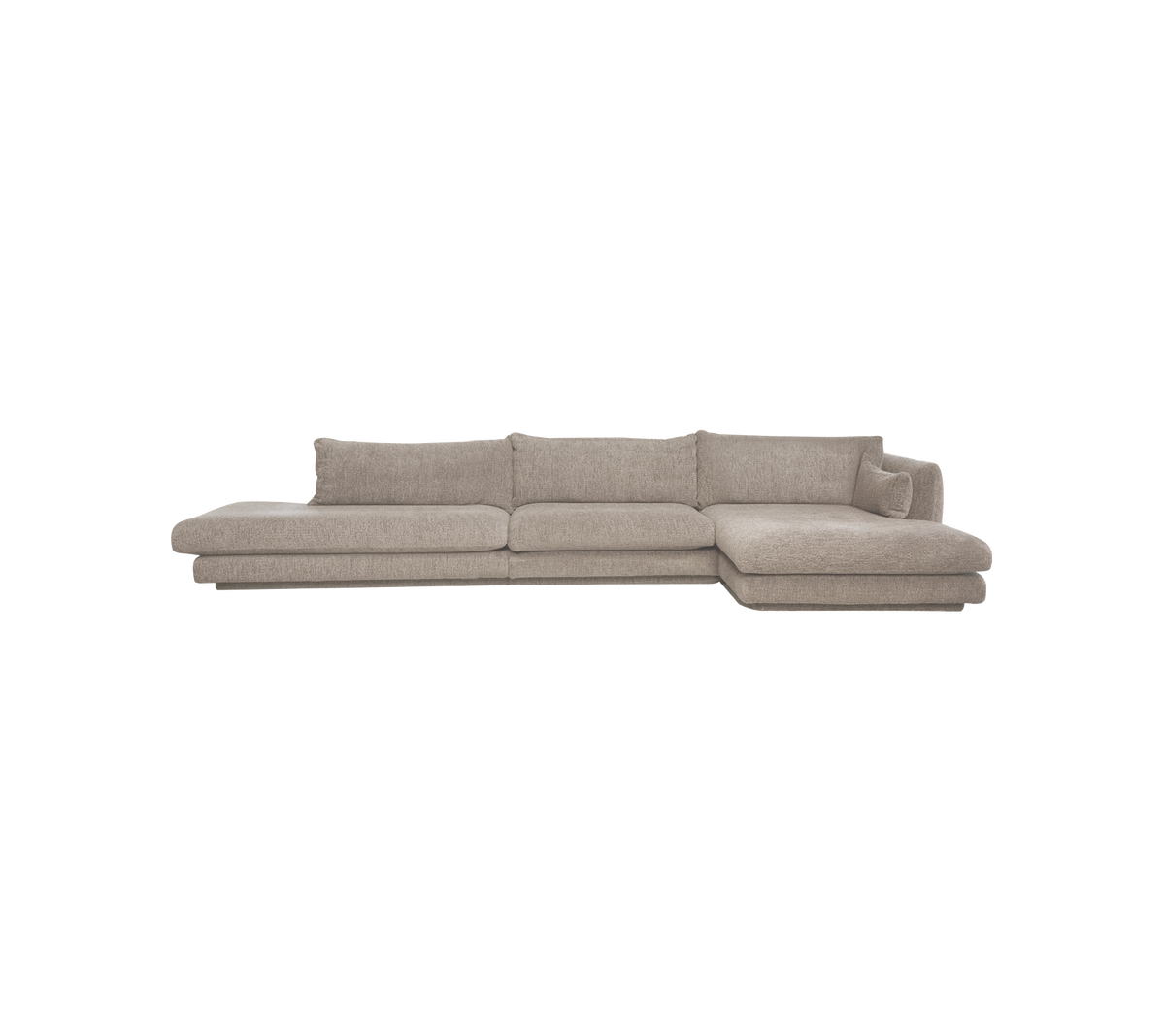 Sofá seccional beige moderno con un diseño espacioso.