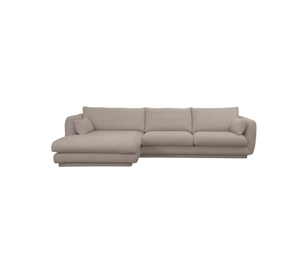 Sofá moderno de color marrón claro con una configuración de chaise longue.