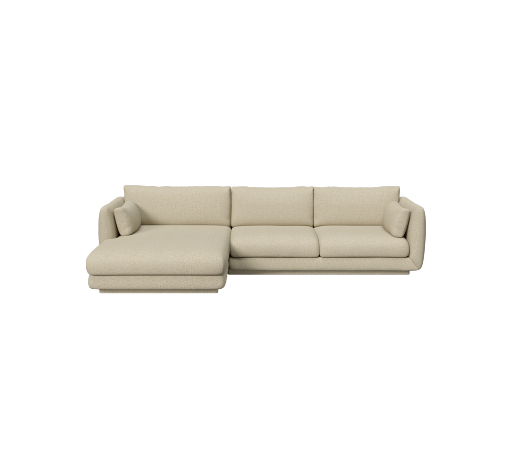 Sofá moderno de color marrón claro con un diseño de chaise lounge.