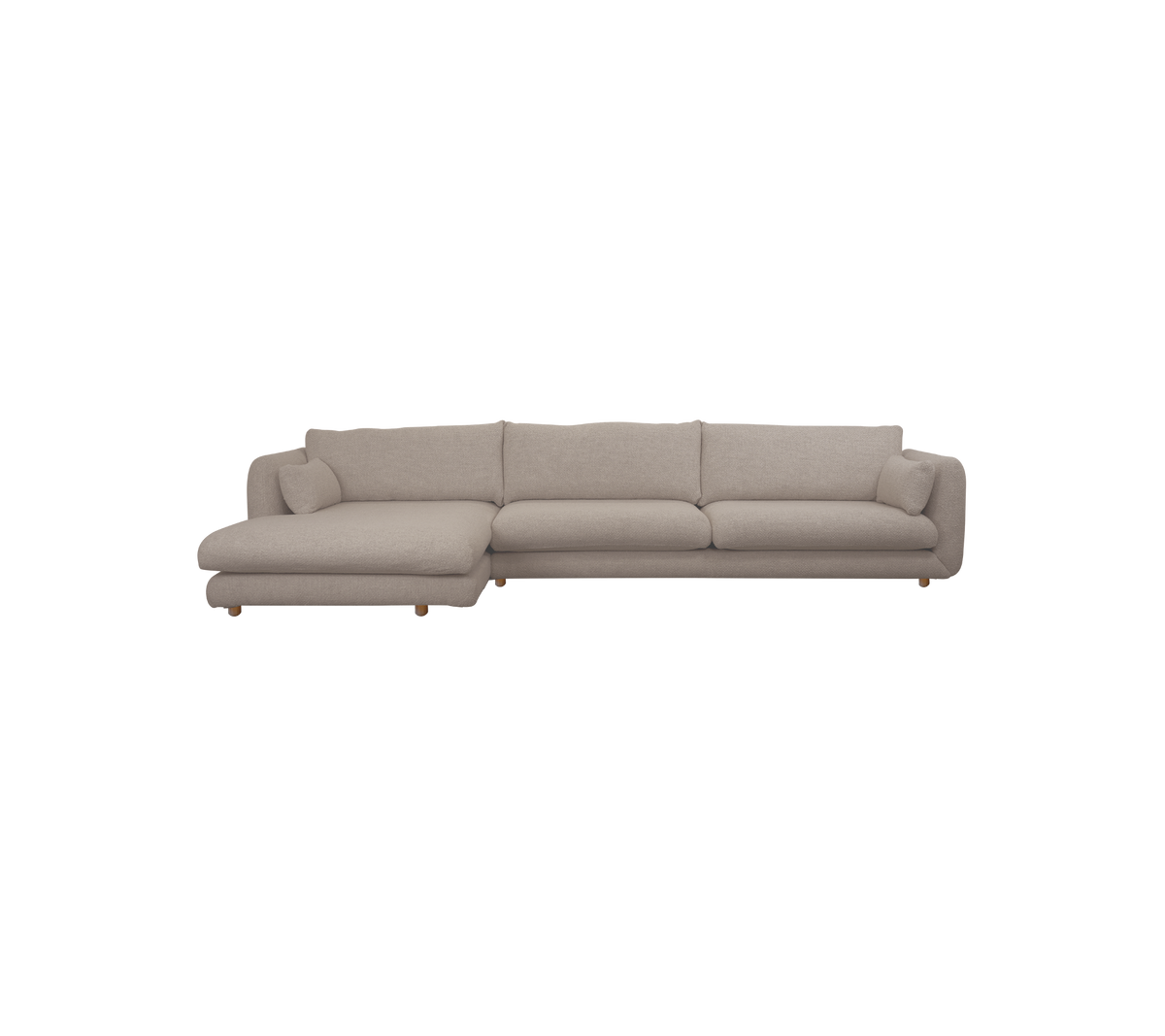 Sofá moderno de color marrón claro con una sección de chaise.