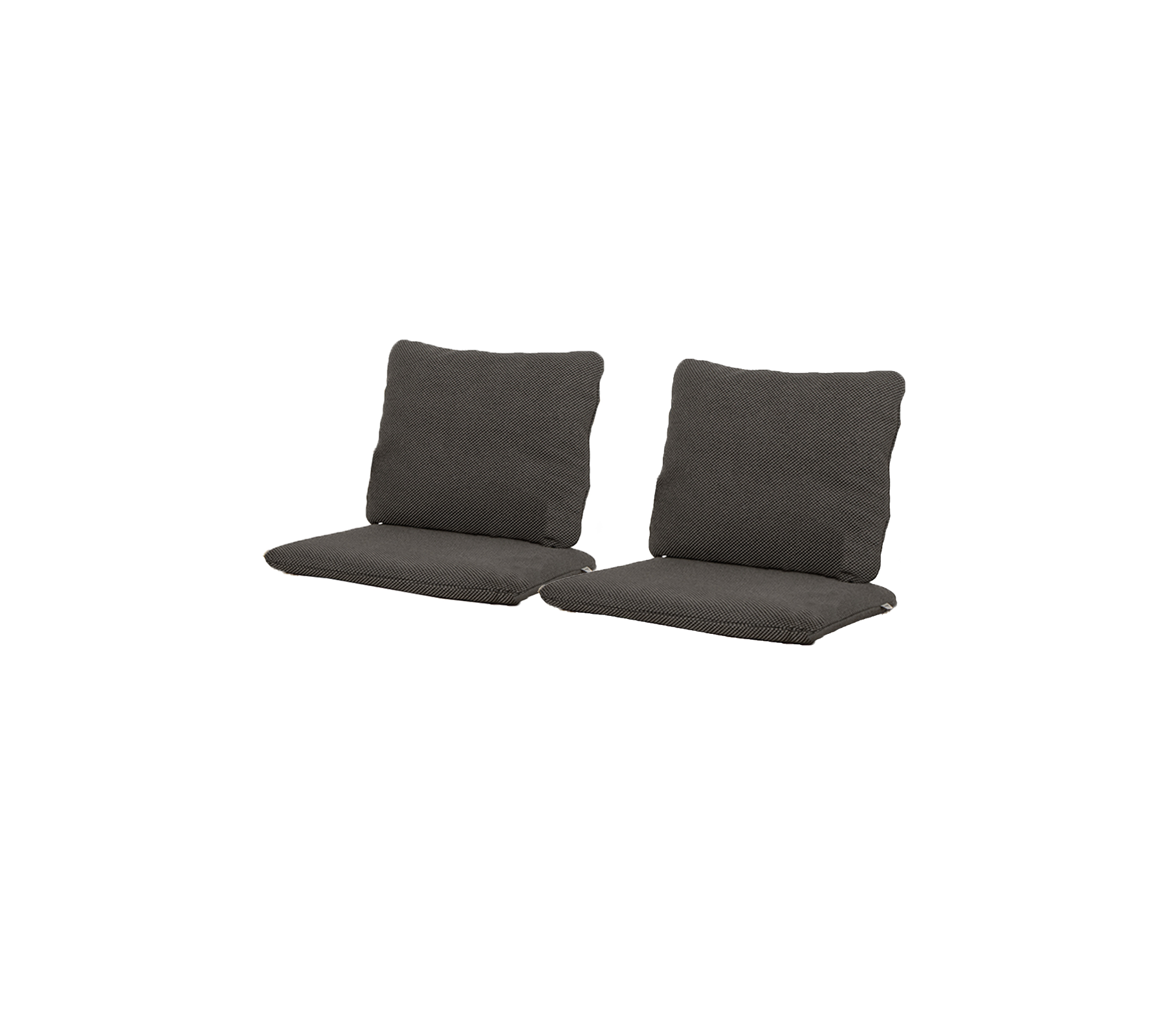 Dos cojines gris oscuro diseñados para sentarse, con respaldos y asientos suaves para mayor comodidad. Ideal para mejorar la relajación.