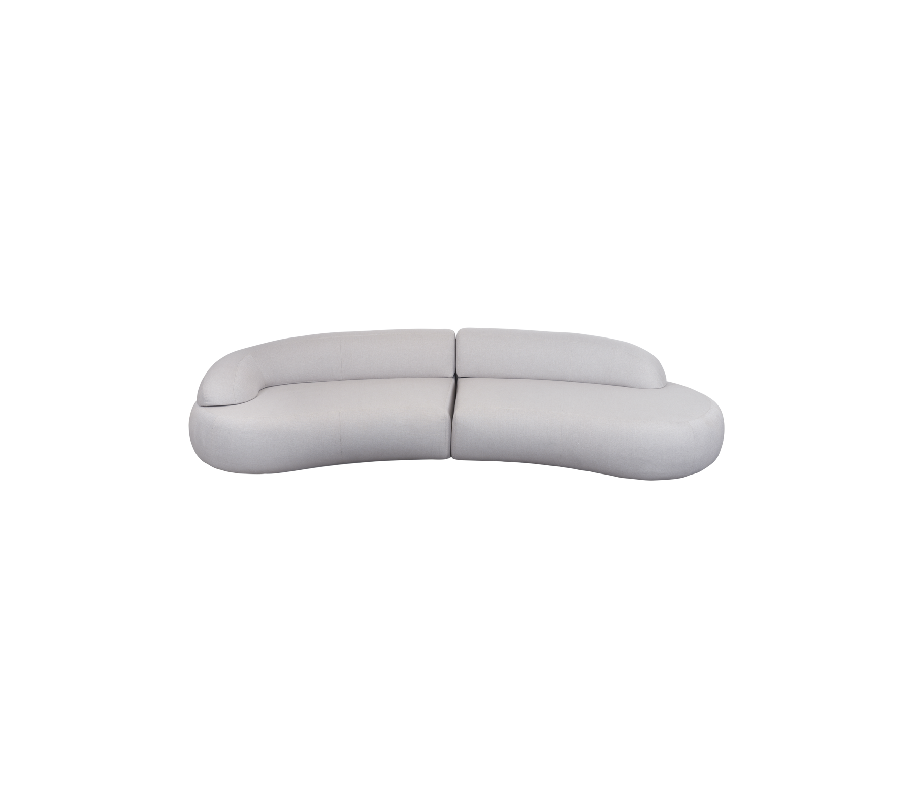 Diseño de sofá curvo y moderno en un color suave y neutro con una estética minimalista y elegante. Ideal para interiores contemporáneos.