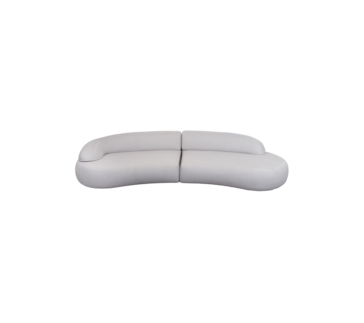 Diseño de sofá curvo y moderno en un color suave y neutro con una estética minimalista y elegante. Ideal para interiores contemporáneos.