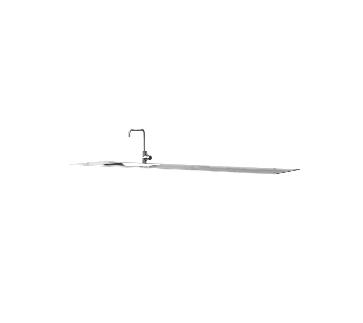 Grifo de agua elegante en plata con un largo pico y un diseño moderno, adecuado para varias aplicaciones de fregadero.
