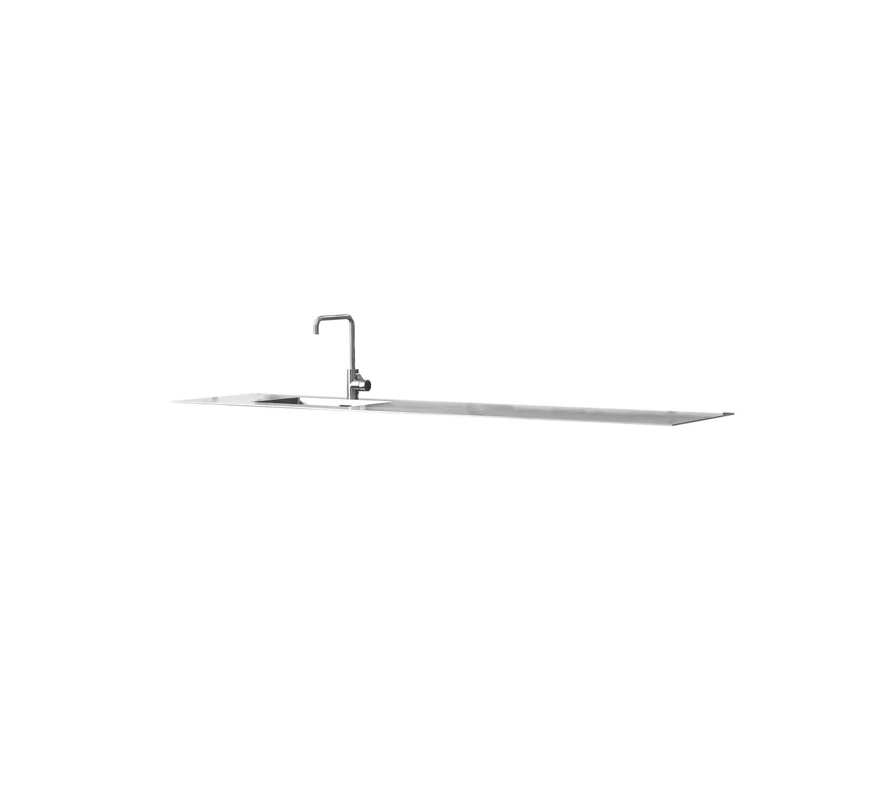 Grifo de agua elegante en plata con un largo pico y un diseño moderno, adecuado para varias aplicaciones de fregadero.