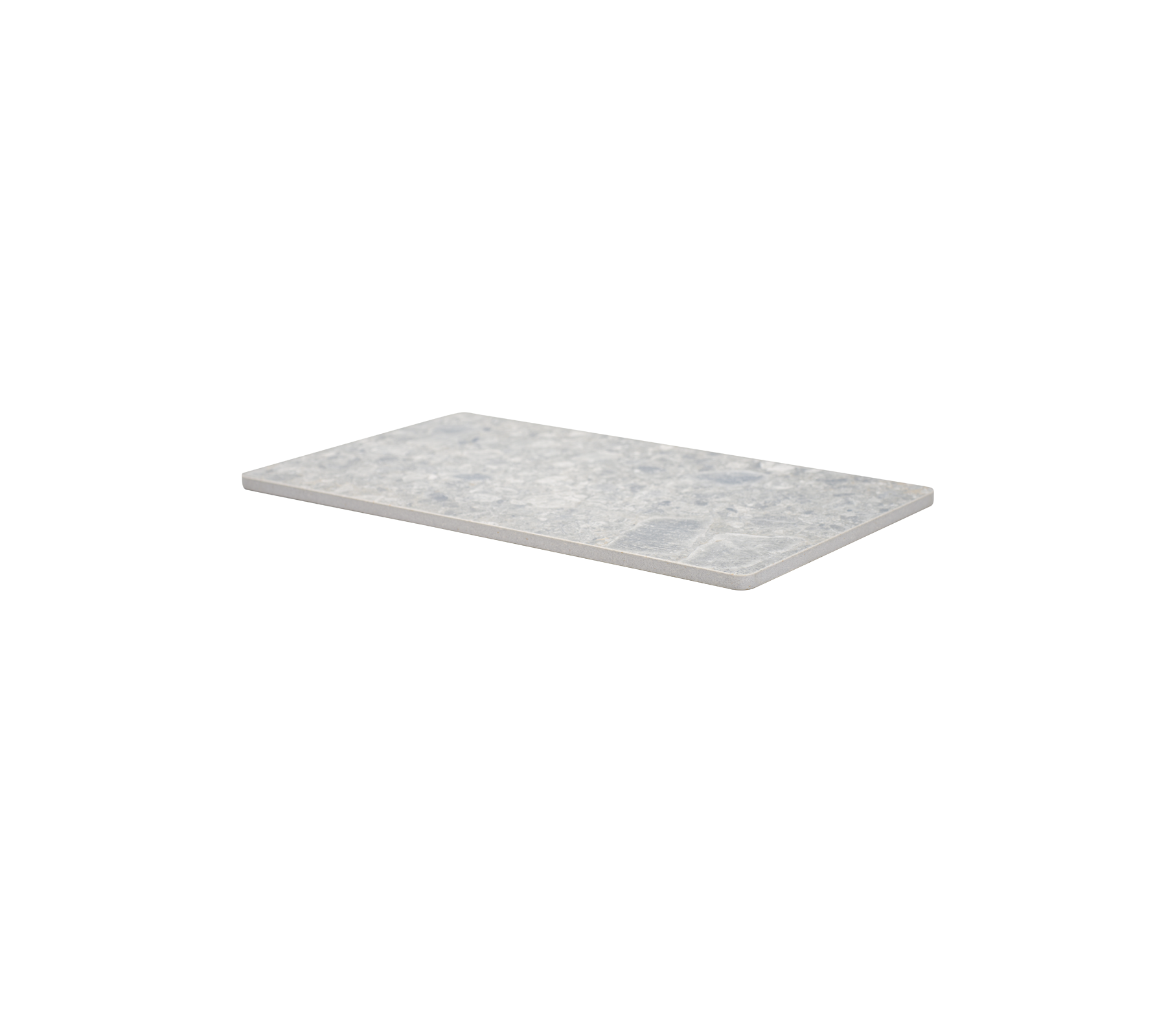Una encimera rectangular y elegante con una superficie lisa y texturizada en tonos gris claro, ideal para uso en la cocina o el baño.