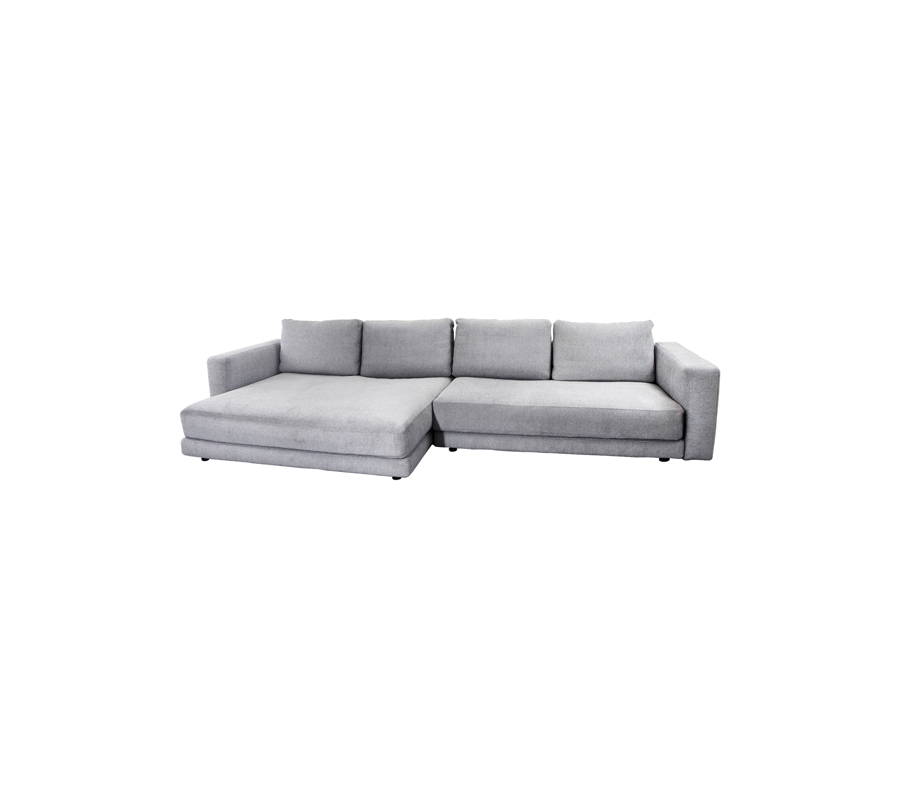 Sofá sectional gris moderno con chaise longue, con cojines mullidos y un diseño elegante para asientos cómodos.