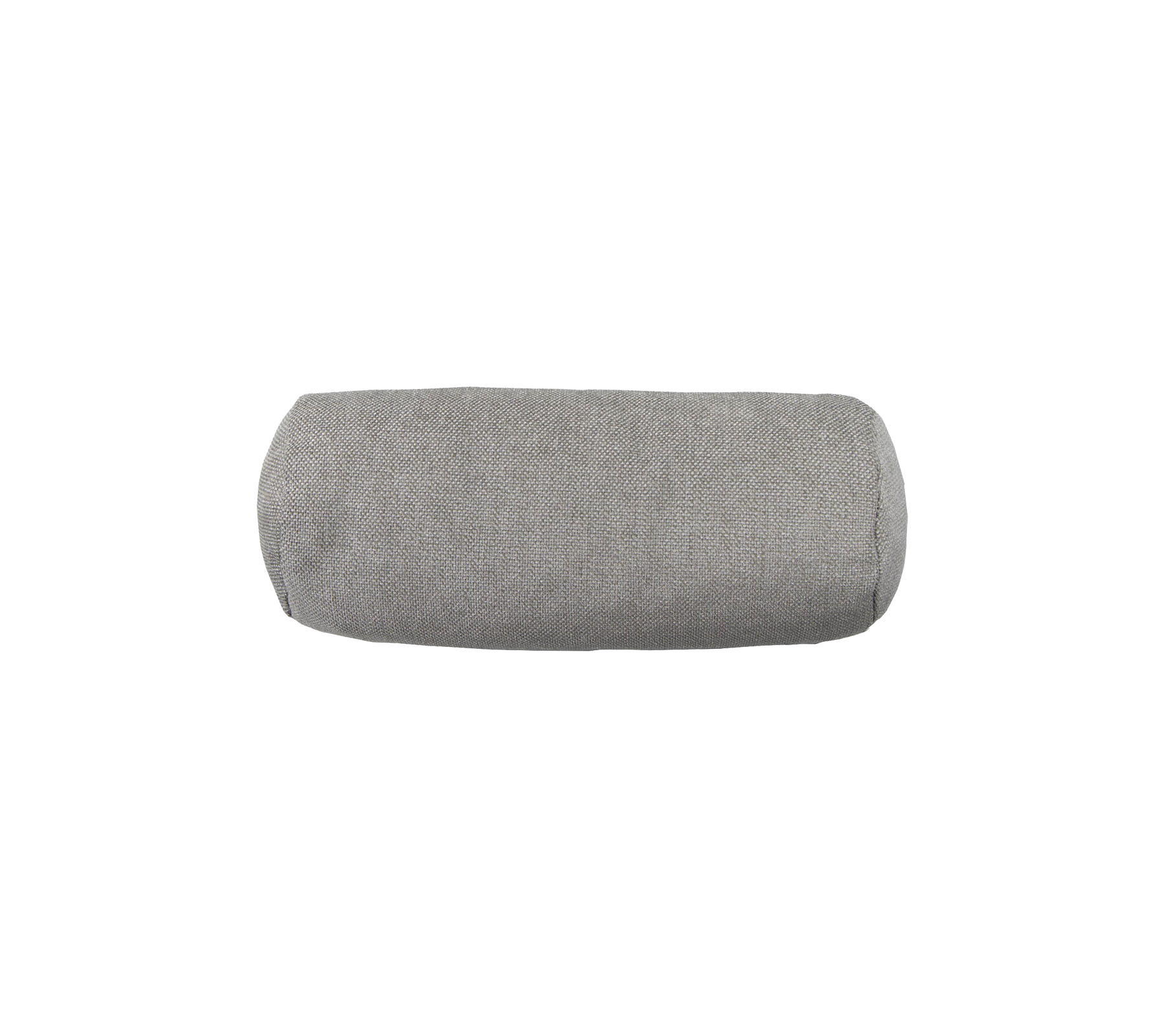Cojín cilíndrico gris con una superficie de tela texturizada, ideal para proporcionar soporte y comodidad.