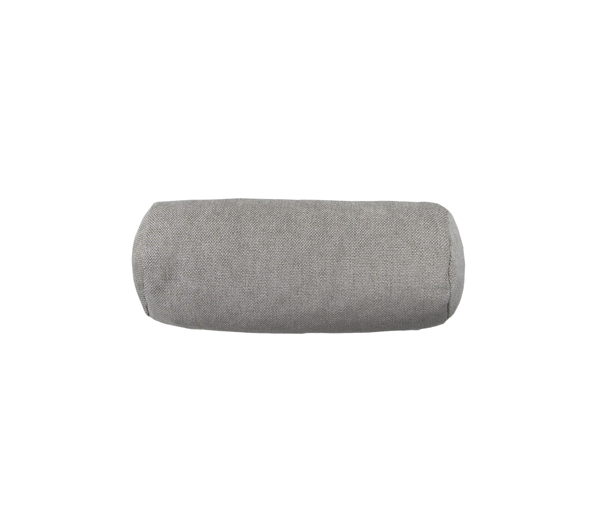 Cojín cilíndrico gris con una superficie de tela texturizada, ideal para proporcionar soporte y comodidad.