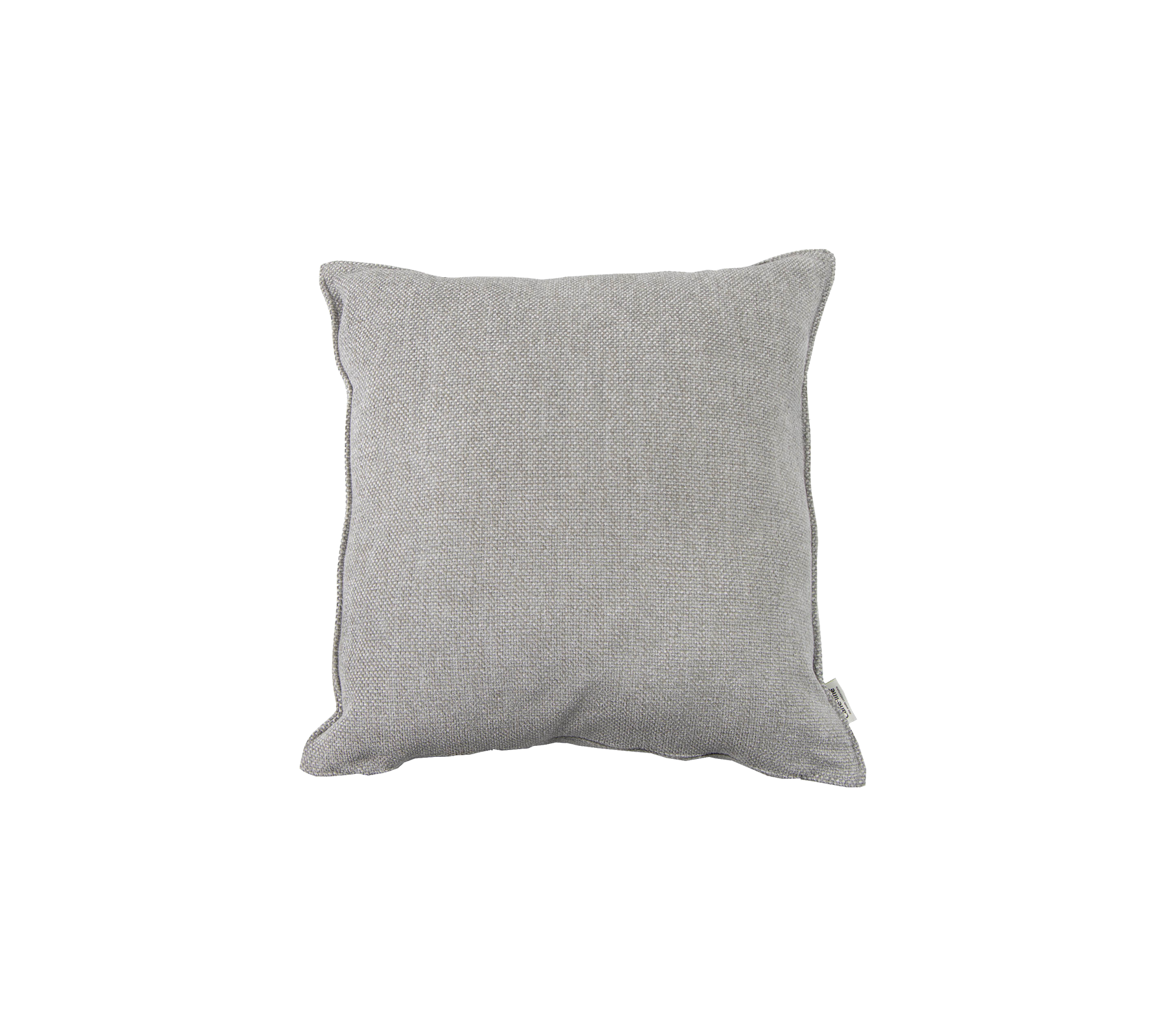 Cojín decorativo gris texturizado con forma cuadrada, diseñado para complementar varios estilos de decoración del hogar.