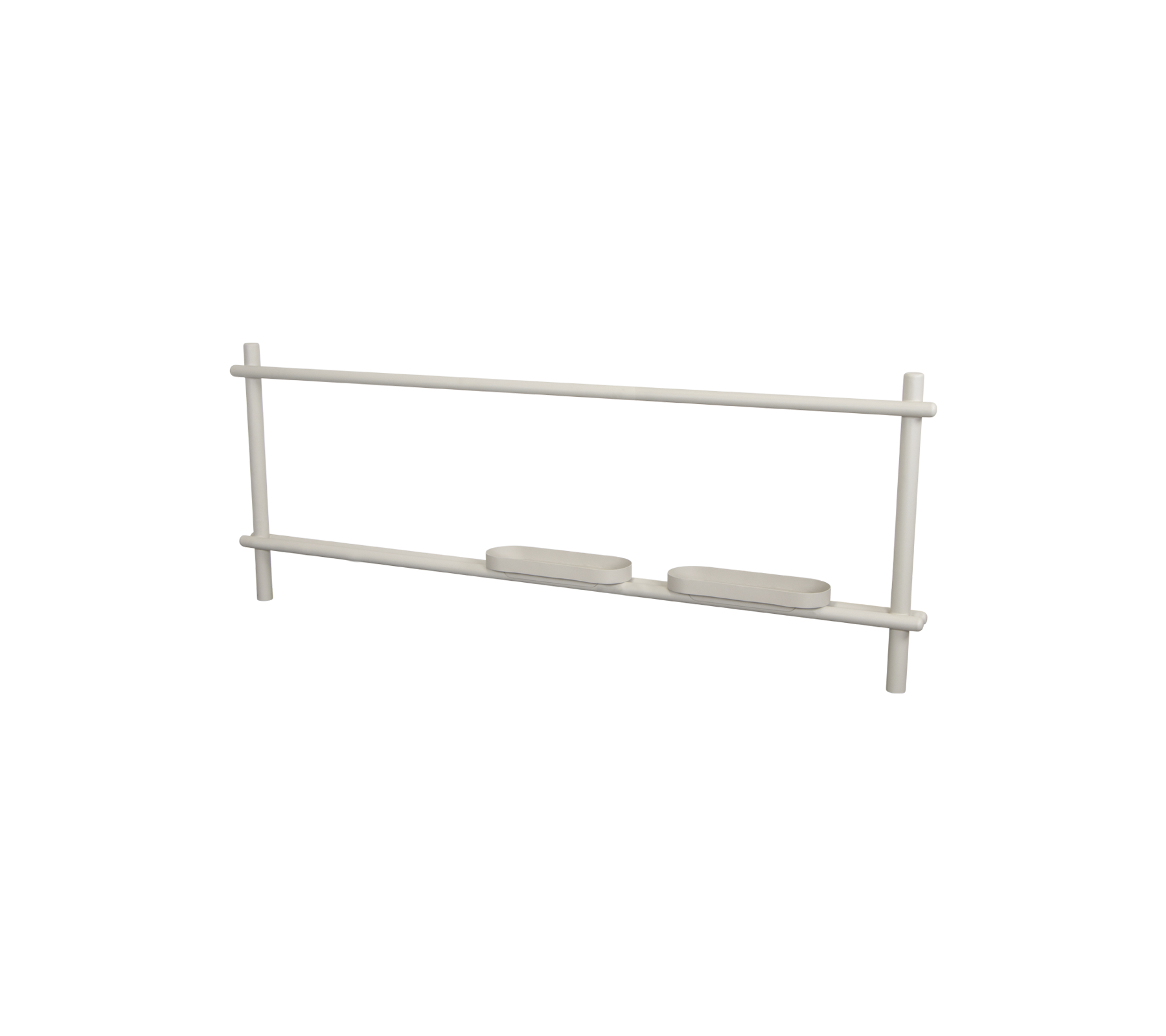 Una unidad de estantería simple y rectangular con dos estantes horizontales y un marco liviano, diseñado para un almacenamiento o exhibición eficiente.