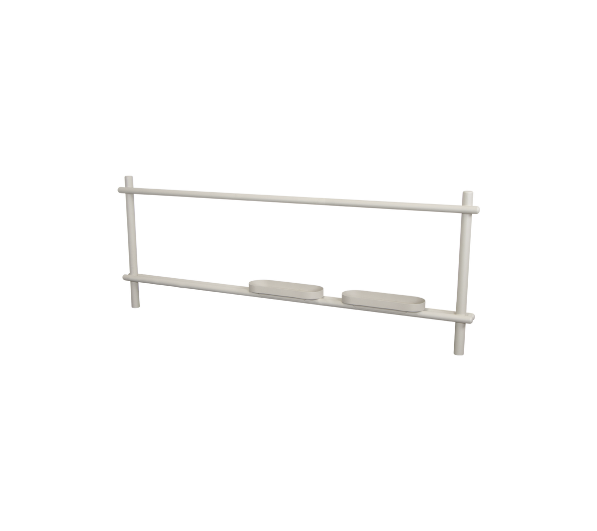 Una unidad de estantería simple y rectangular con dos estantes horizontales y un marco liviano, diseñado para un almacenamiento o exhibición eficiente.